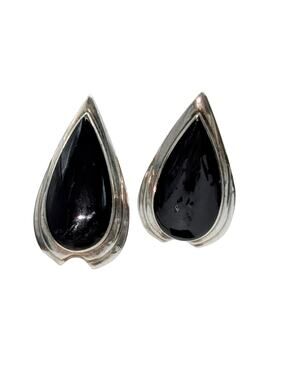 925 Sterling Silver Black Onyx Teardrop Post Earrings
